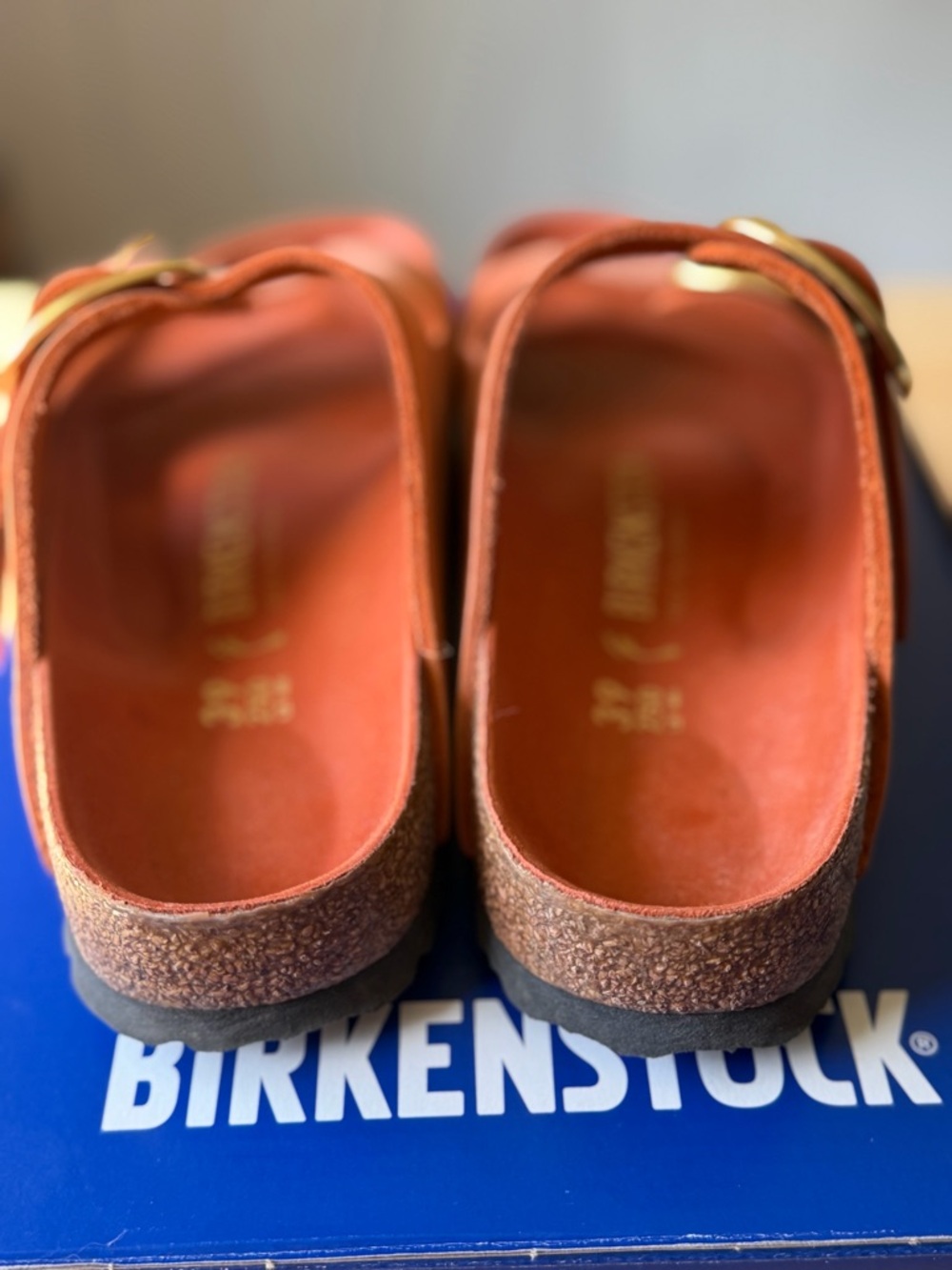 Birkenstock Arizona Sandals in Rust with Big Gold Buckles - Picture 4 of 9